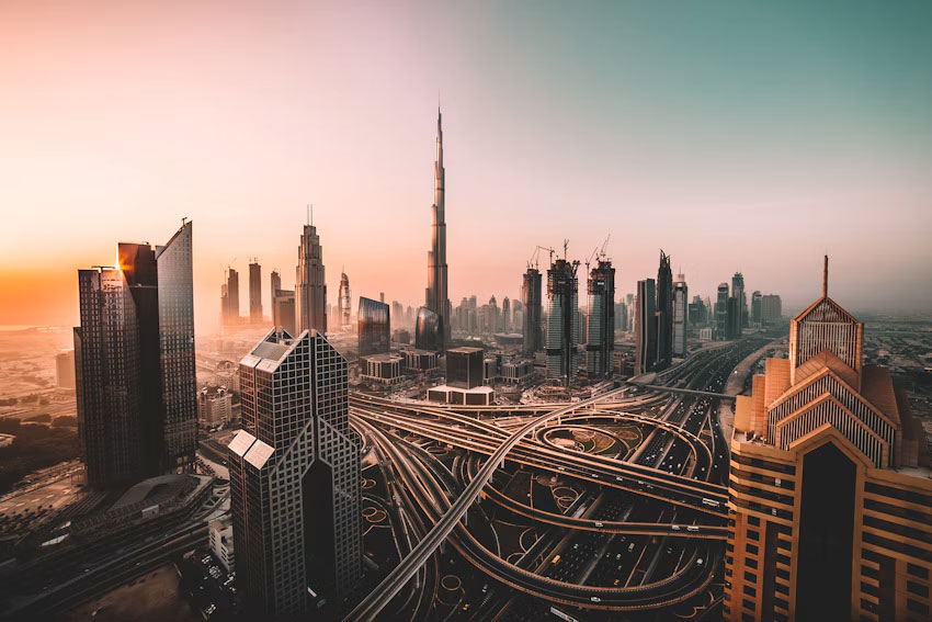 Dubai skyline and international travel